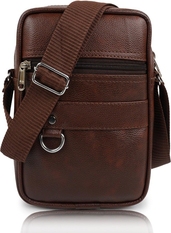 Alison Pure Luxury Gloss Leather Small Sling Bag for Men | Chest Slinger bag | Crossbody Bag| Side Bag Men | Mini Leather Slings | Corporate Gift Item | Passport Document Sling. (Royal Brown) (Brown) - Image 1